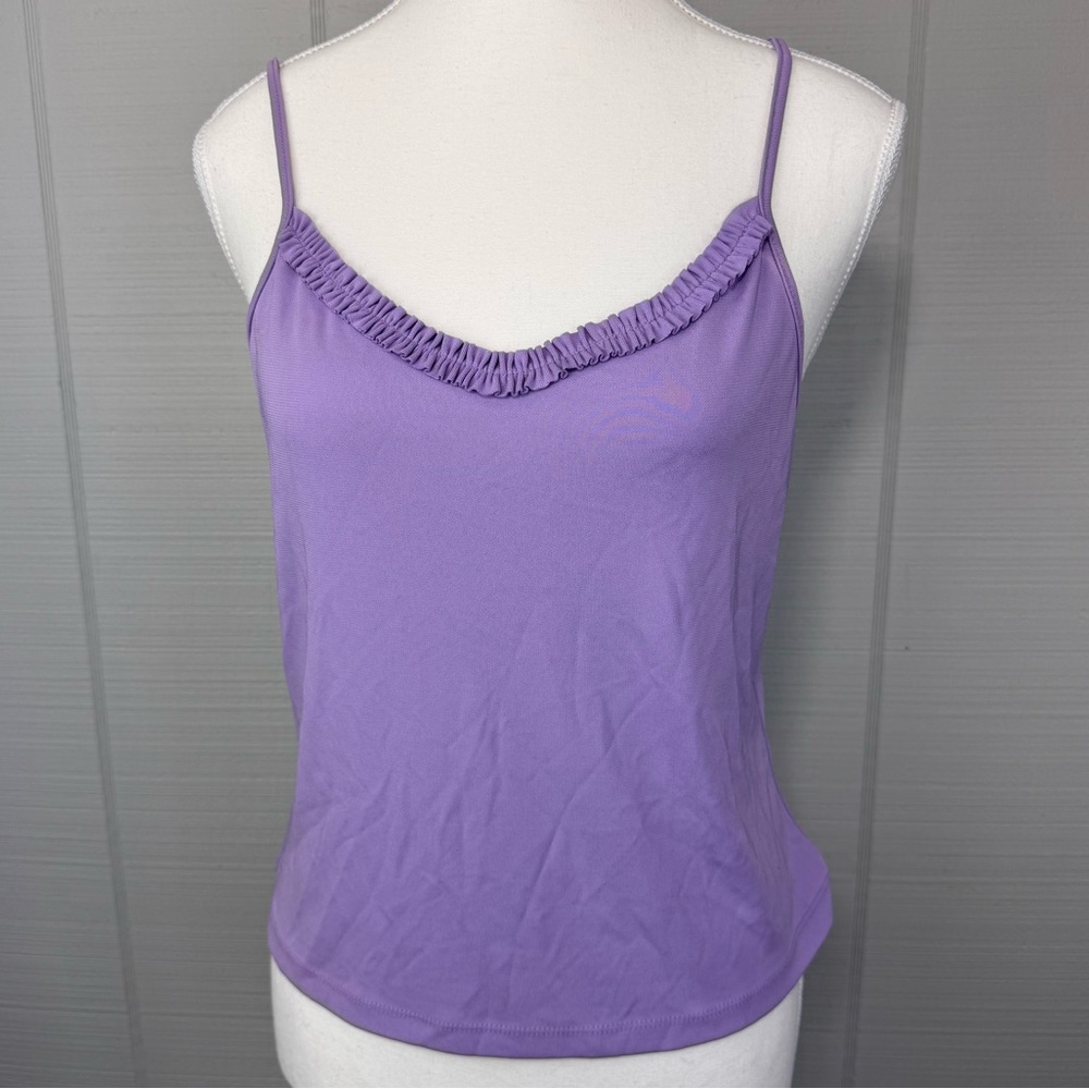 Vintage Ann Taylor Lavender Purple Sleeveless Tank Top Ruffle Neckline Y2K